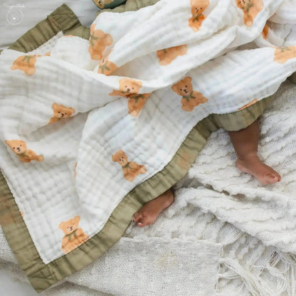 100% Muslin Cotton Baby Blanket – Teddy Bear Snuggle Print for Newborns & Toddlers My Store