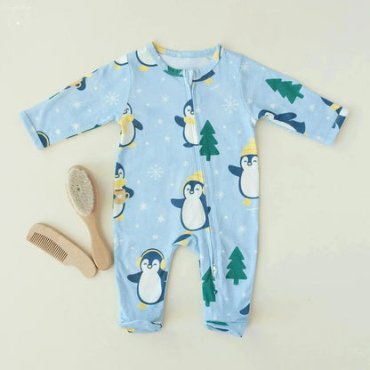 Winter Waddle Zipped Onesie (0–12 Months) – Limited Edition 100% Cotton Muslin Baby Sleepwear  Snuggle Buds