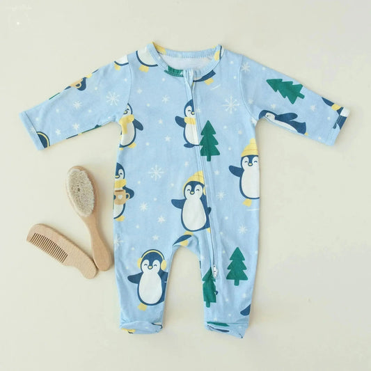 Winter Waddle Zipped Onesie (0–12 Months) – Limited Edition 100% Cotton Muslin Baby Sleepwear  Snuggle Buds