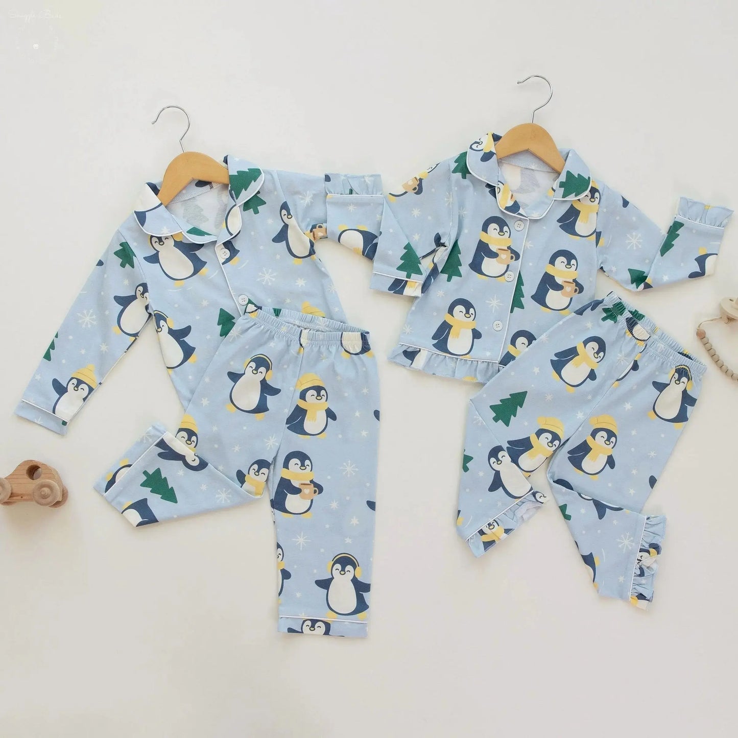 Winter Waddle Cotton Pajamas – Limited Edition Penguin Print for Toddlers & Kids (Classic & Ruffle) Snuggle Buds