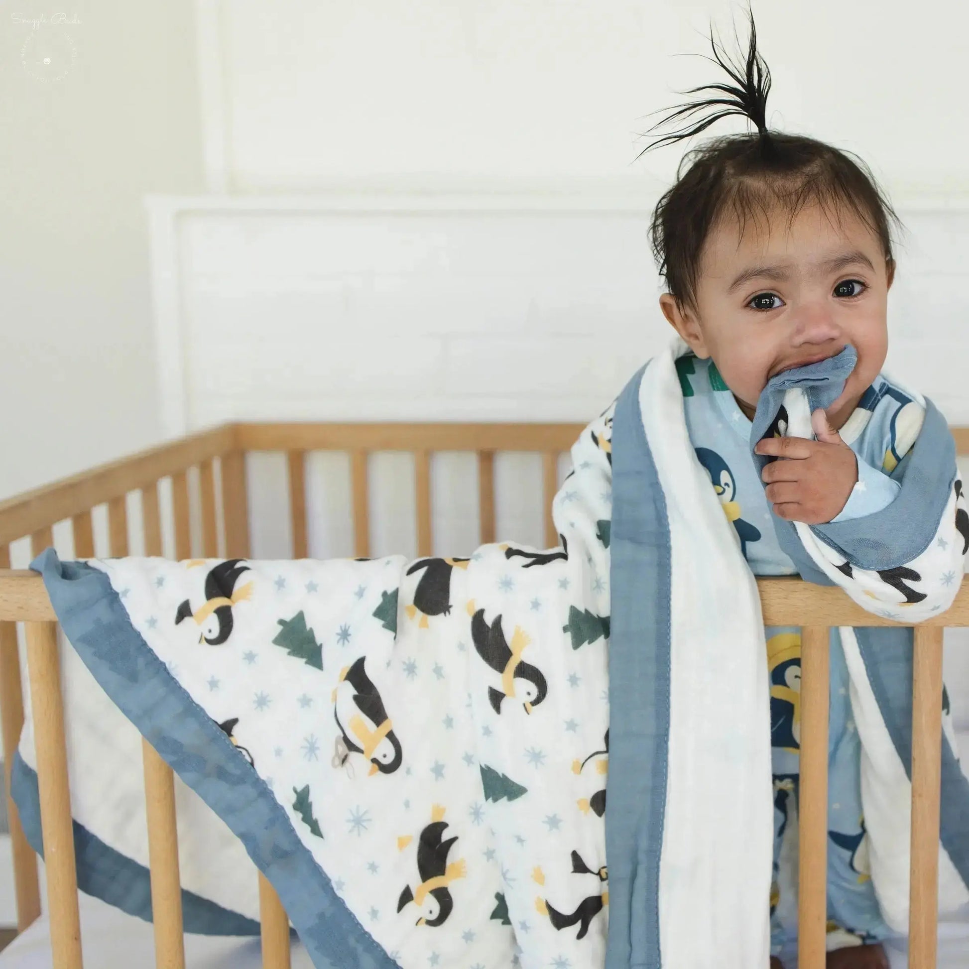 100% Muslin Cotton Baby Blanket – Winter Waddle Limited Edition Penguin Print for Newborns & Toddlers  Snuggle Buds
