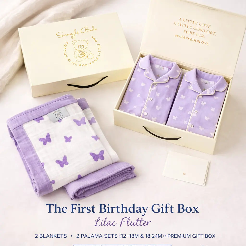 The First Birthday Gift Box – Lilac Flutter Snuggle Buds