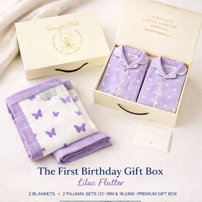 The First Birthday Gift Box – Lilac Flutter Snuggle Buds