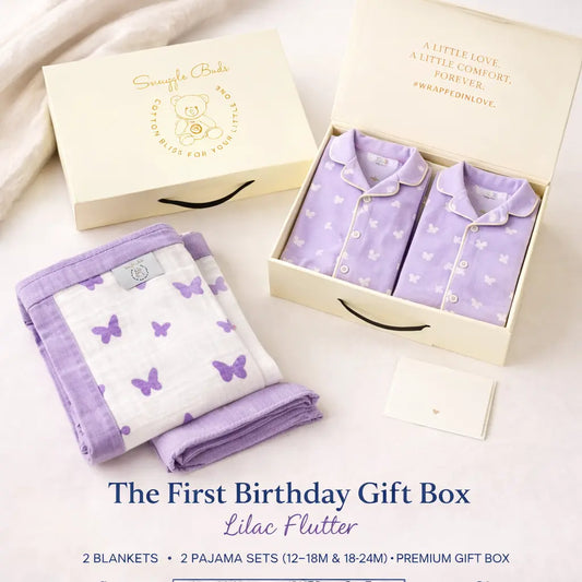 The First Birthday Gift Box – Lilac Flutter Snuggle Buds