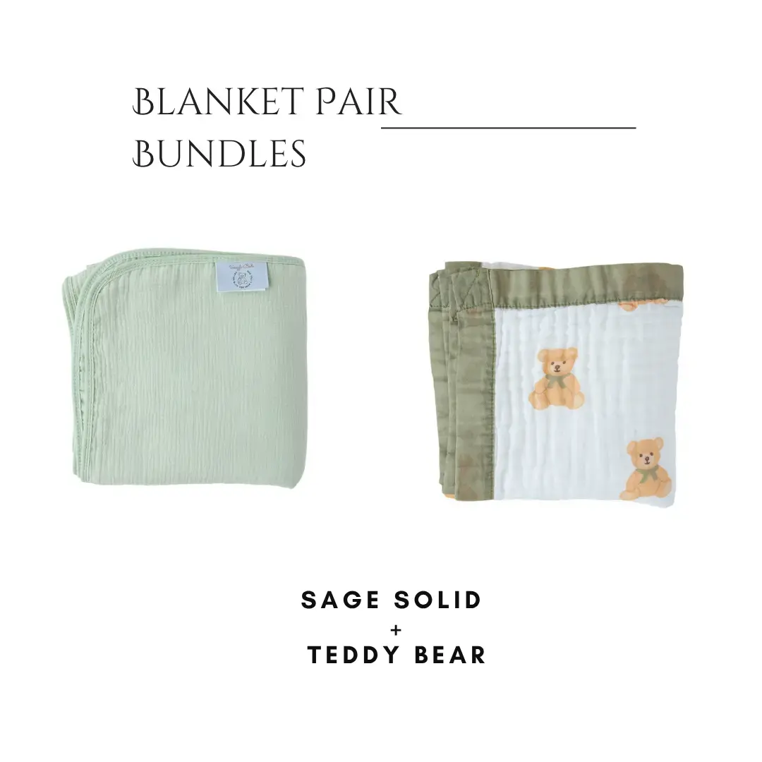Sage Solid + Teddy Bear Blanket Bundle Snuggle Buds