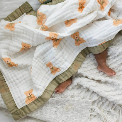 100% Muslin Cotton Baby Blanket – Teddy Bear Snuggle Print for Newborns & Toddlers My Store