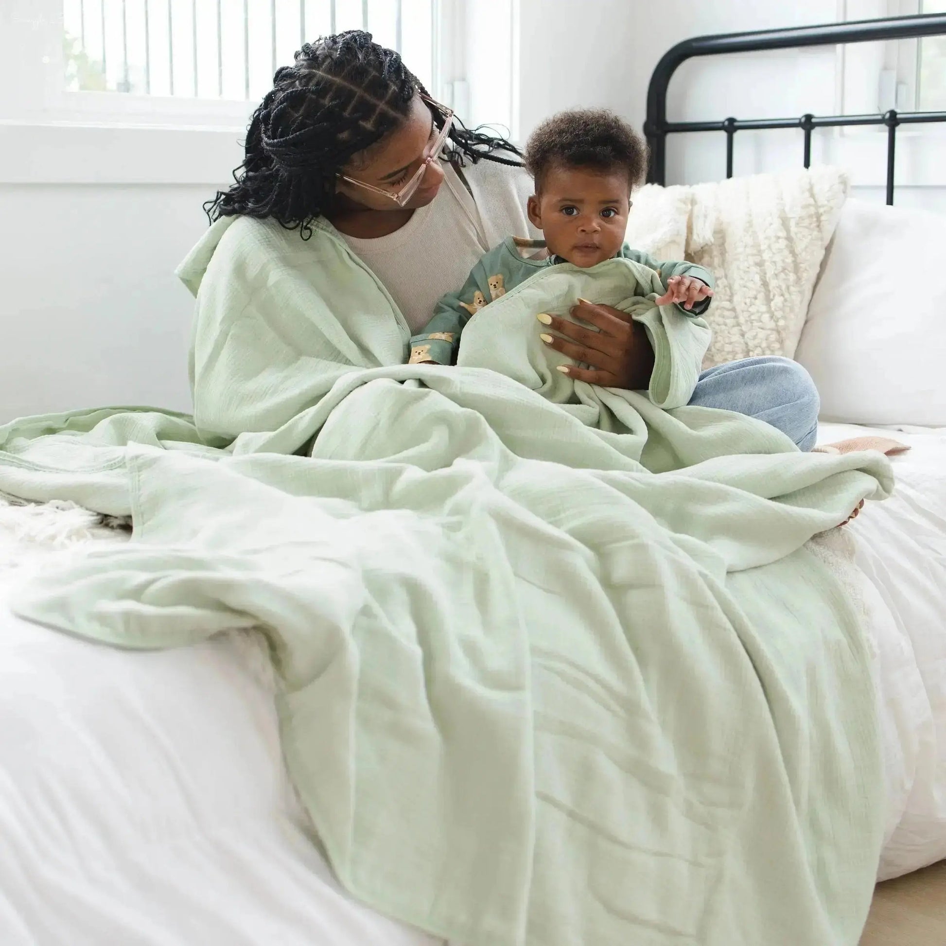 100% Muslin Cotton Blanket – Sage Green Solid (Available in Two Sizes)  Snuggle Buds