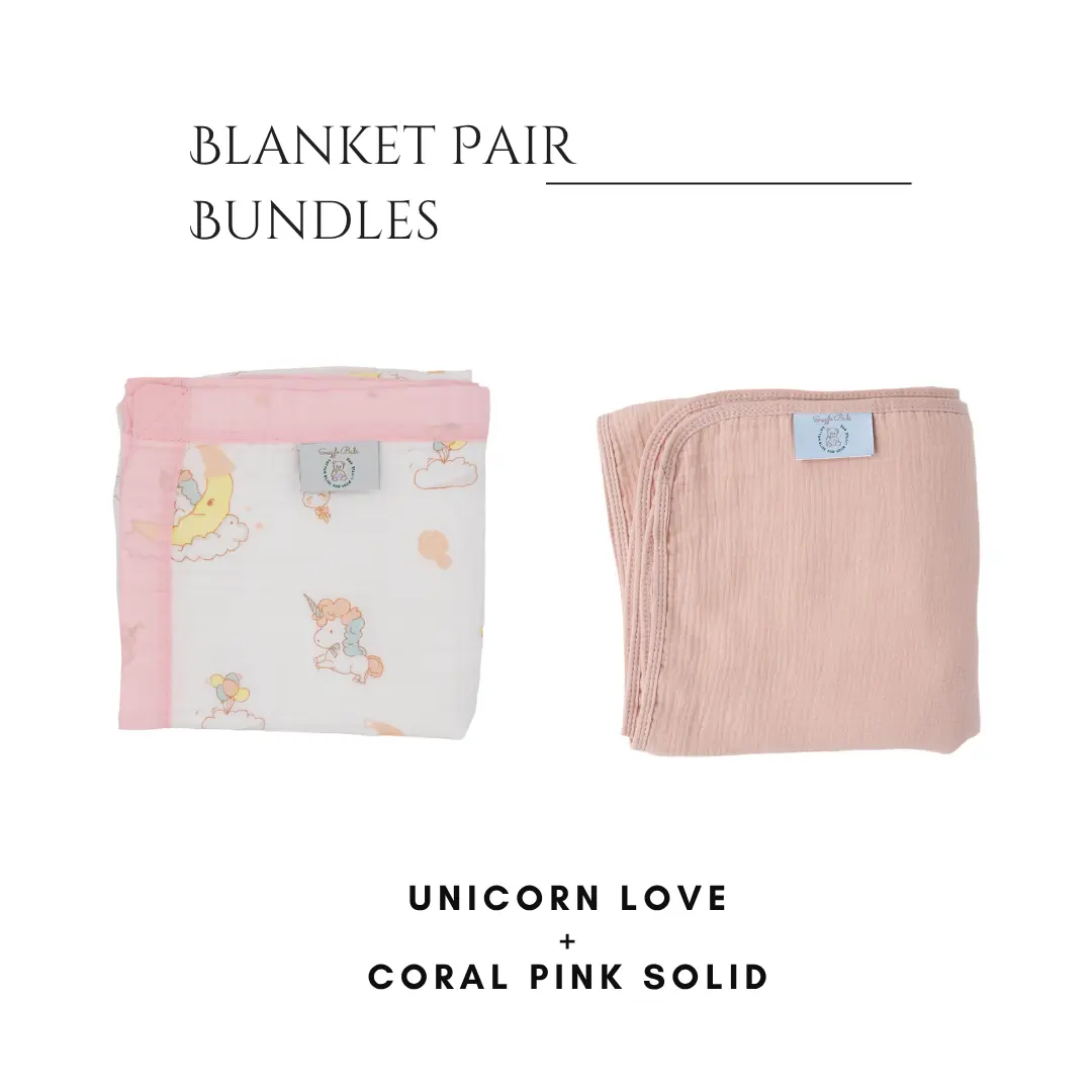 Unicorn Love + Coral Pink Solid Blanket Bundle Snuggle Buds