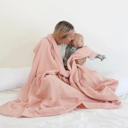 100% Muslin Cotton Blanket – Coral Pink Solid (Available in Two Sizes) Snuggle Buds