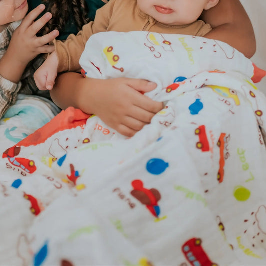 Vroom Vroom 100% Muslin Cotton Baby Blanket 🚗✨ -  Snuggle Buds