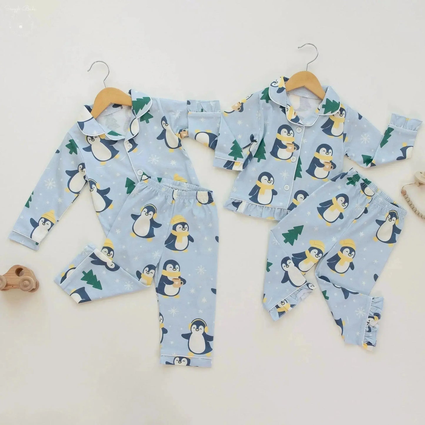 Winter Waddle Cotton Pajamas – Limited Edition Penguin Print for Toddlers & Kids (Classic & Ruffle) Snuggle Buds