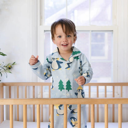 Winter Waddle Cotton Pajamas – Limited Edition Penguin Print for Toddlers & Kids (Classic & Ruffle) Snuggle Buds