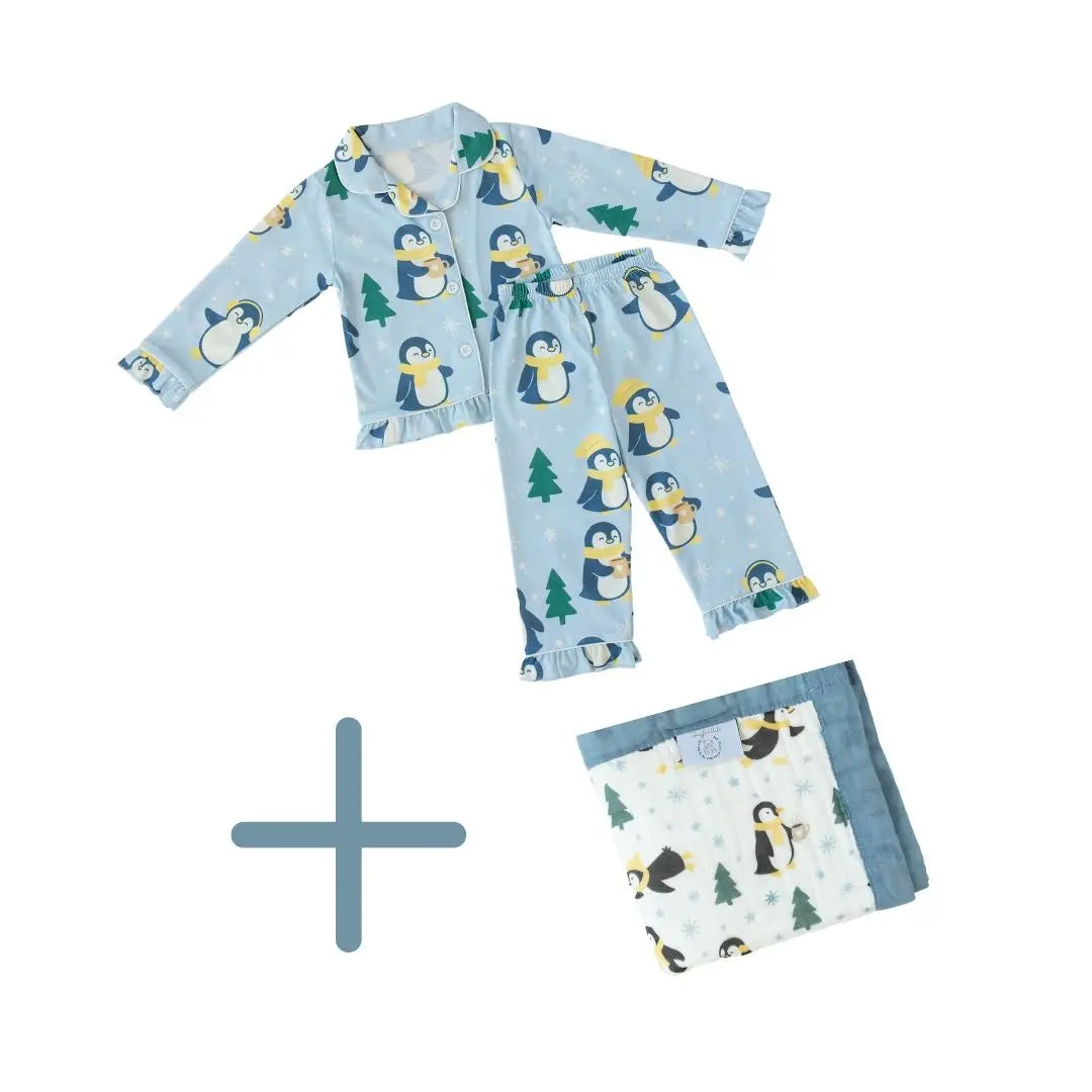 Winter Waddle Blanket + Ruffled Pajamas Bundle Snuggle Buds