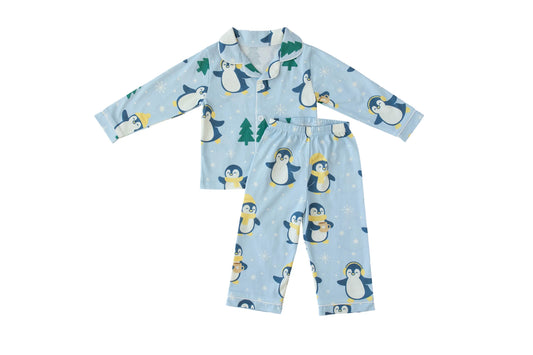 Winter Waddle Cotton Pajamas – Limited Edition Penguin Print for Toddlers & Kids (Classic & Ruffle) Snuggle Buds