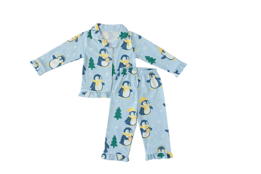 Winter Waddle Cotton Pajamas – Limited Edition Penguin Print for Toddlers & Kids (Classic & Ruffle) Snuggle Buds