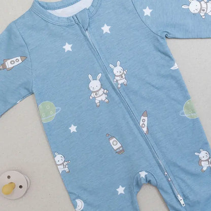Zipped Onesie (0–12 Months) – Hoppy Cosmic Space Bunny Snuggle Buds