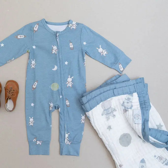 Zipped Onesie (0–12 Months) – Hoppy Cosmic Space Bunny Snuggle Buds