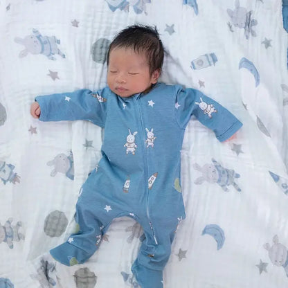Zipped Onesie (0–12 Months) – Hoppy Cosmic Space Bunny Snuggle Buds
