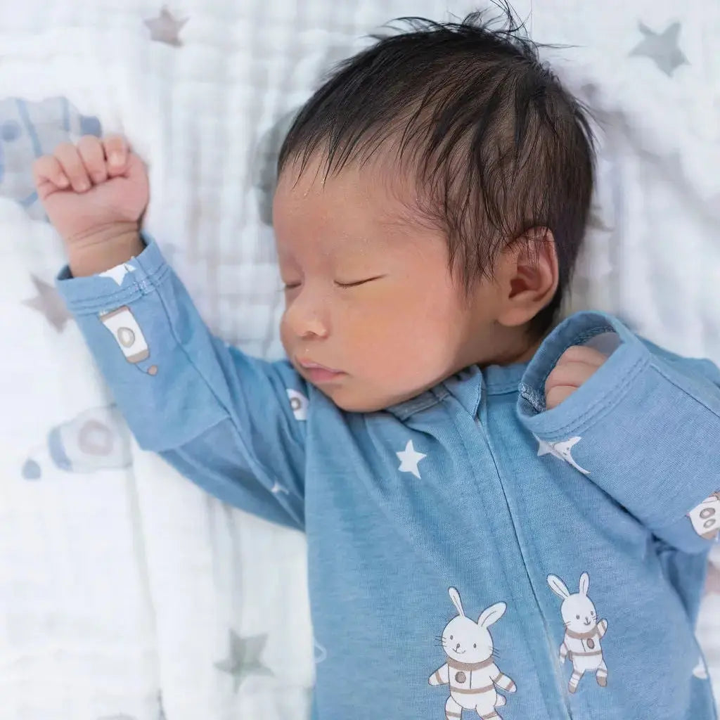 Zipped Onesie (0–12 Months) – Hoppy Cosmic Space Bunny Snuggle Buds